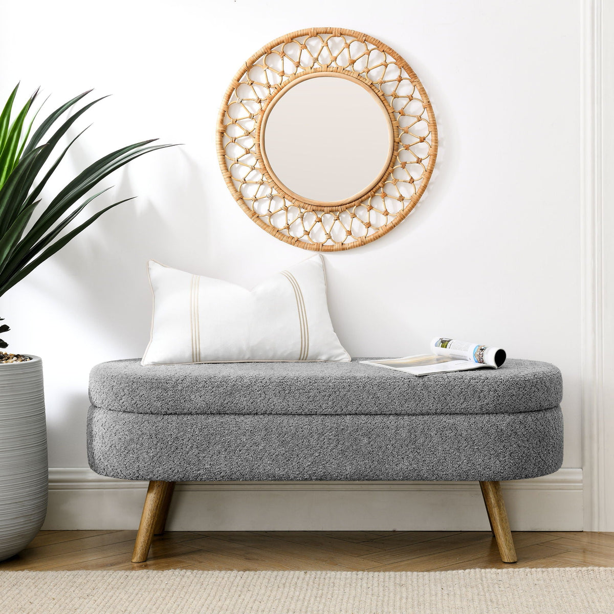 Ottoman Oval Storage Bench with Rubber Wood Legs