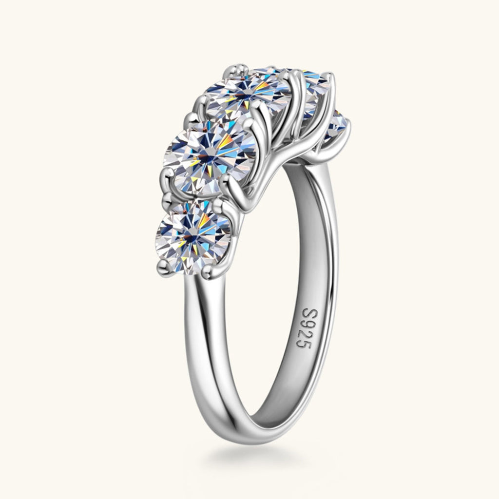 3.6 Carat 5 Stone Brilliant Round Cut Sparkala™ Pure Sterling Silver 5 Stone Ring