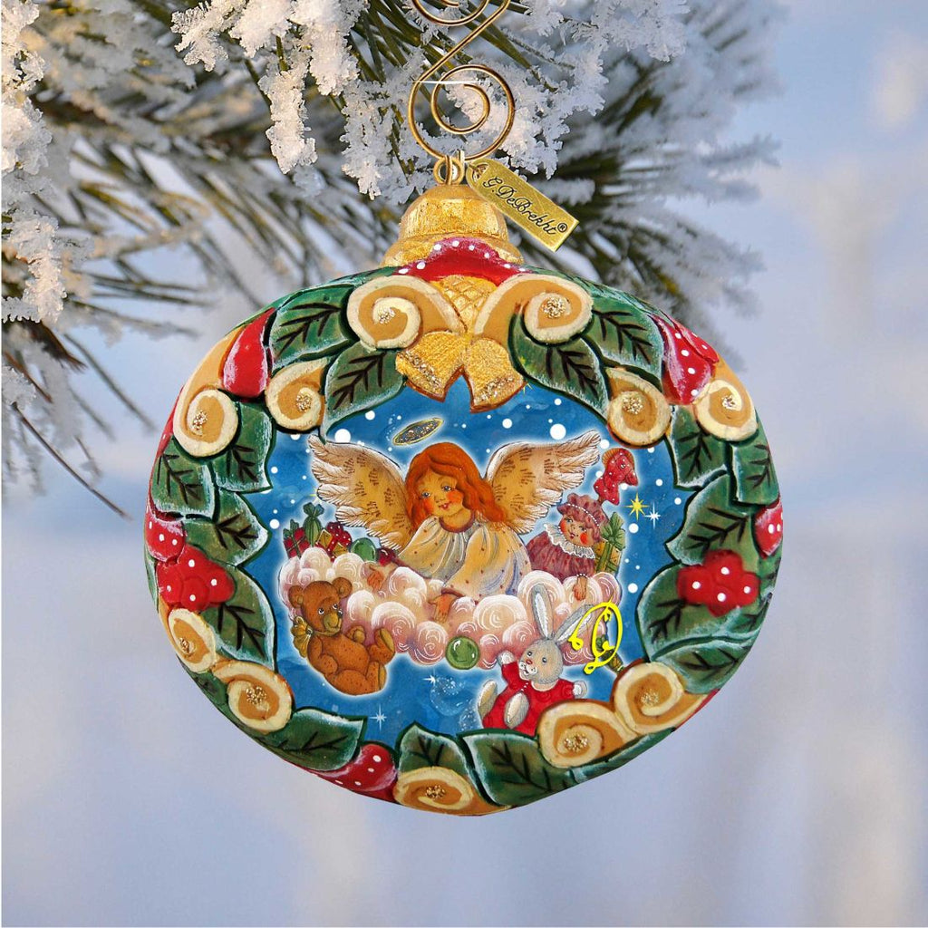 Angel's Gift Wreath Sculpted Hand-Painted Christmas Ornament by G. DeBrekht - Nativity Holiday Decor - 610314