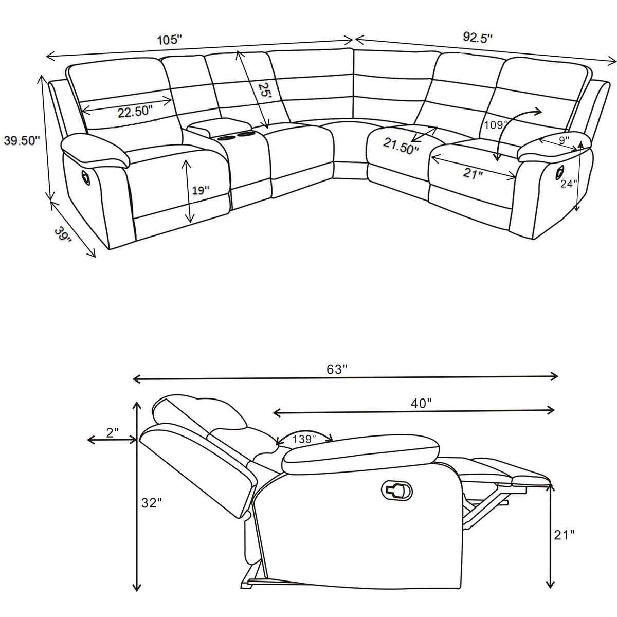 Aaron - 3 Piece Upholstered Sectional - Smoke