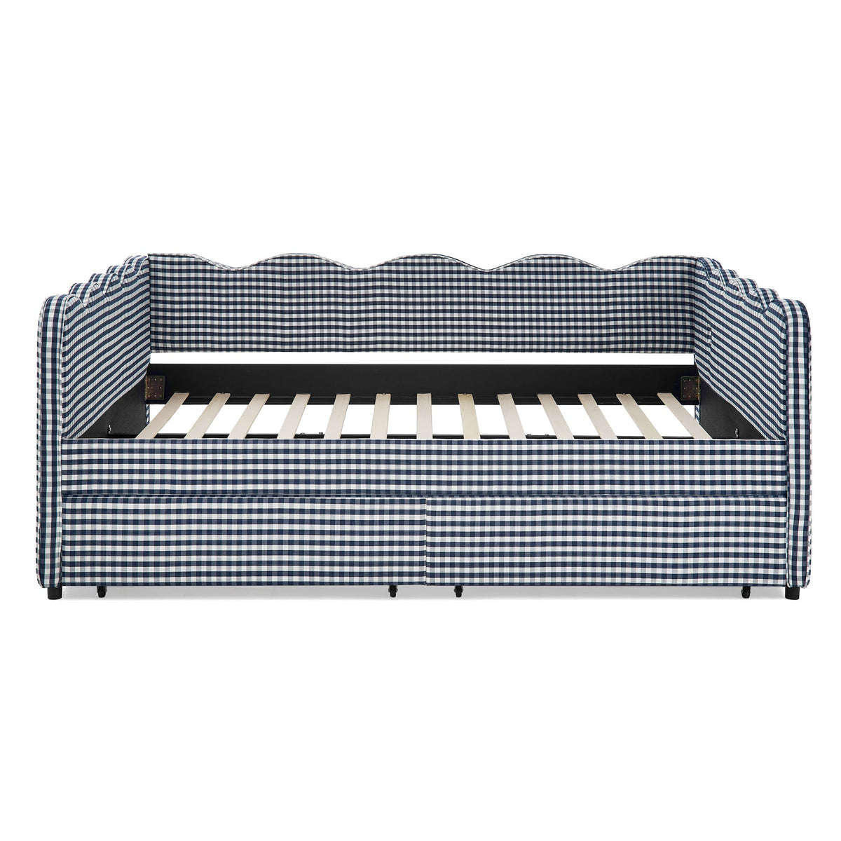 Queen Size Cozy Gingham Daybed with Two Storage Drawers and USB Port