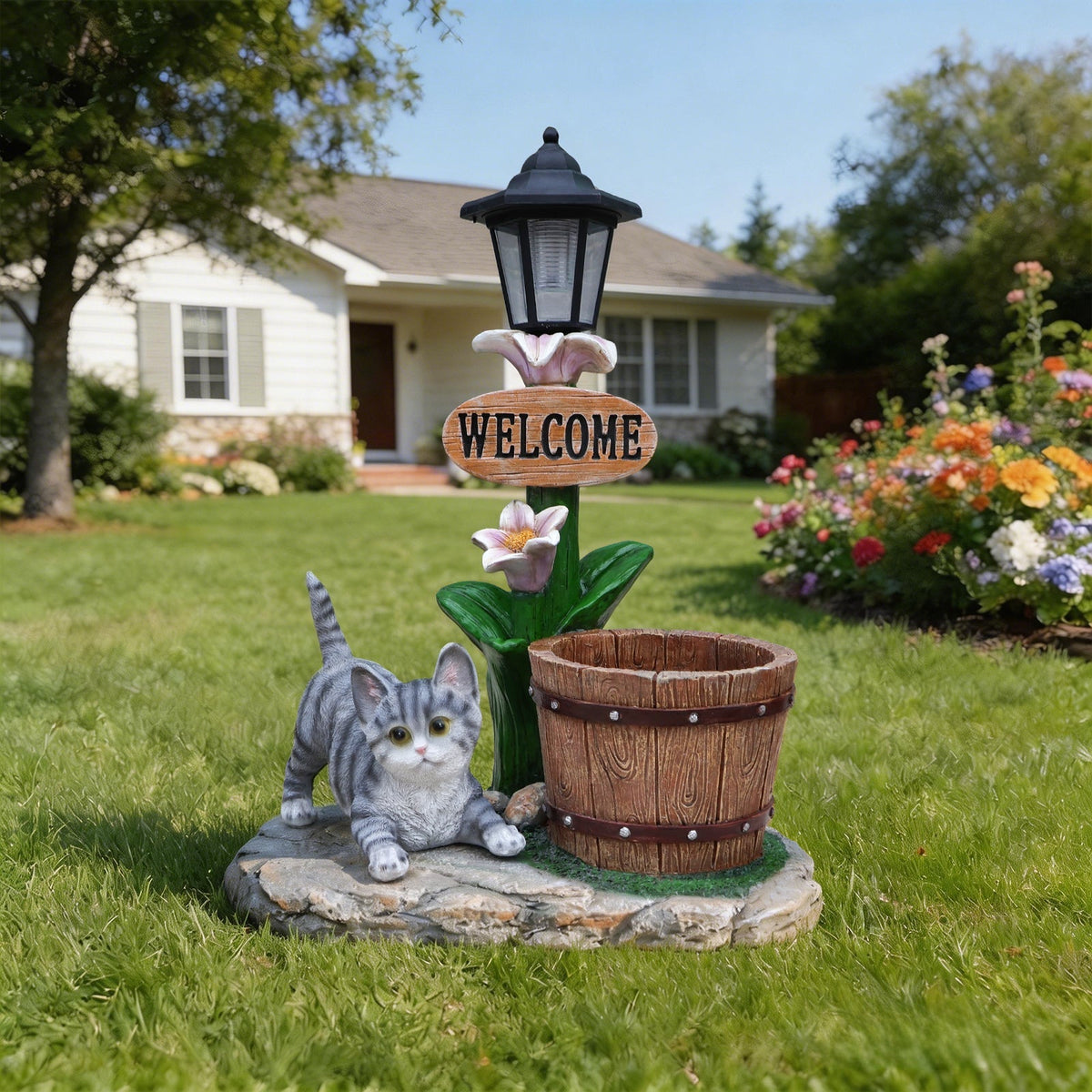 Lying Cat Solar Planter Garden Decor