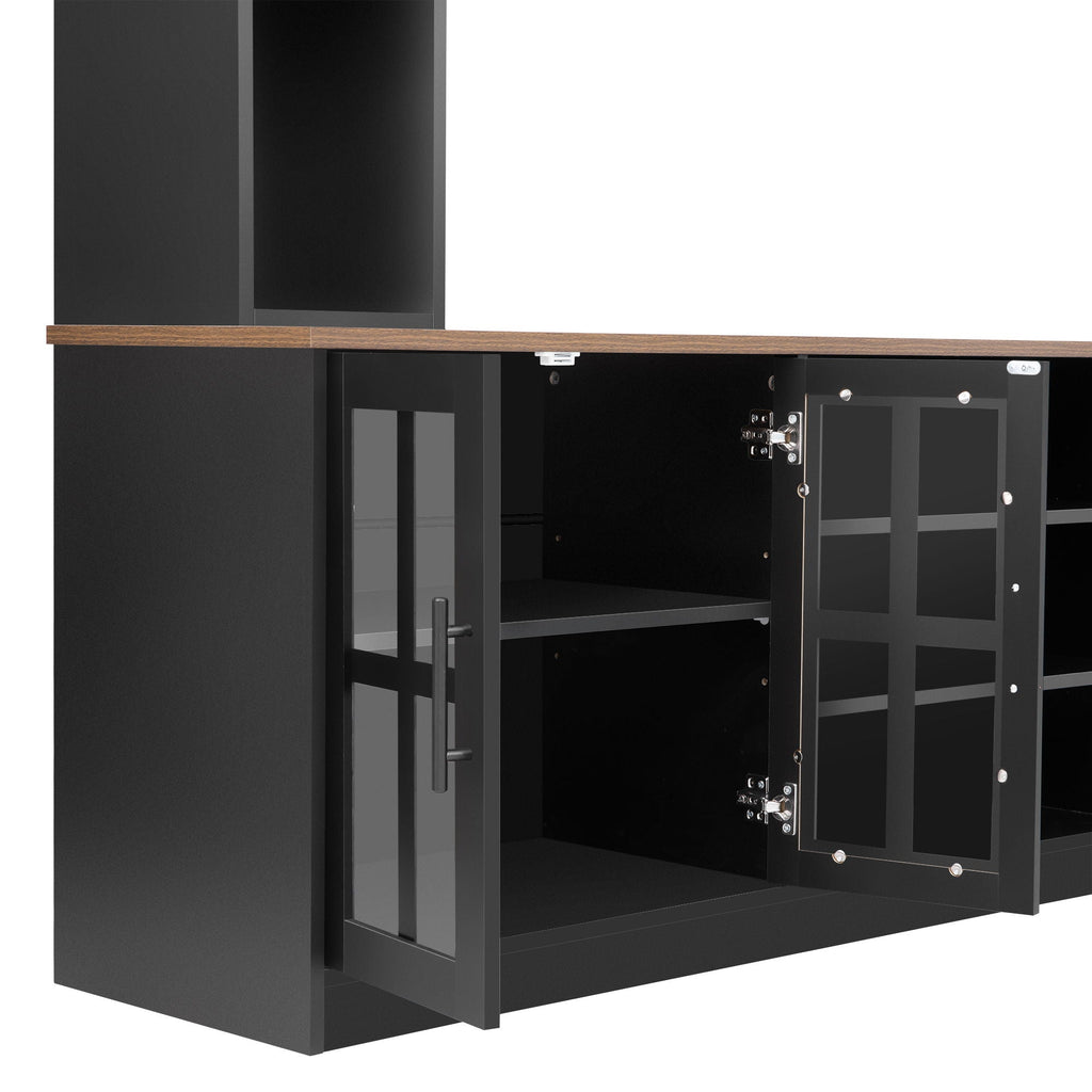 Wall Unit Entertainment Center With Bookshelves For TVs Up To 80", Tempered Glass Doors And Adjustable Shelves