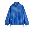 Fashionable Polka-dot Half-zip Loose-fit Hoodie Jacket