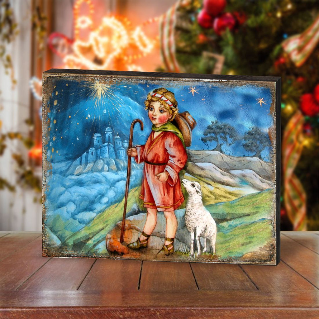 Shepherd Boy Wooden Wall Art by G. DeBrekht - Nativity Holiday Decor - 8173854B