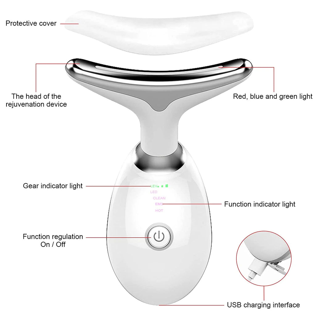 Firming Removal Device for Neck Face, Facial and Neck Massage Kit, Double Chin Reducer Vibration Massager for Skin Care,Improve, Firm, and Smooth, White