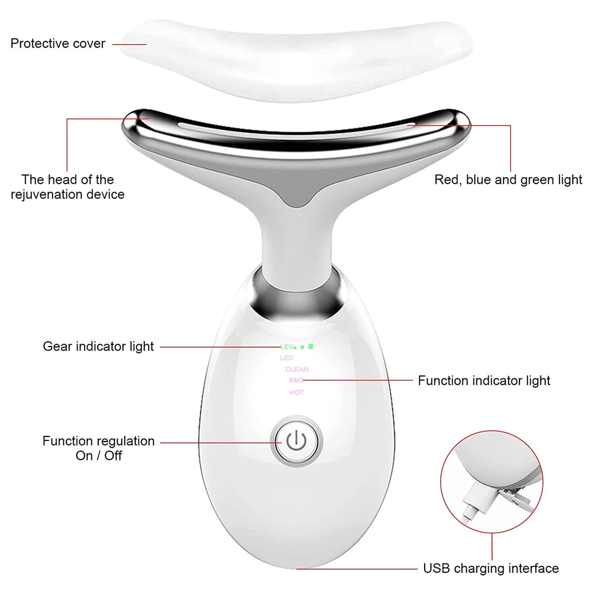 Firming Removal Device for Neck Face, Facial and Neck Massage Kit, Double Chin Reducer Vibration Massager for Skin Care,Improve, Firm, and Smooth, White