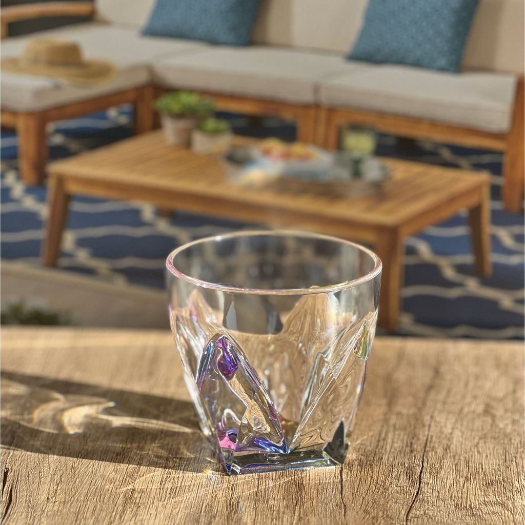 Leading Ware Rainbow Diamond Acrylic Glasses Drinking (Set of 4) Dof 9Oz Bpa Free Plastic Cocktail Glasses - Clear