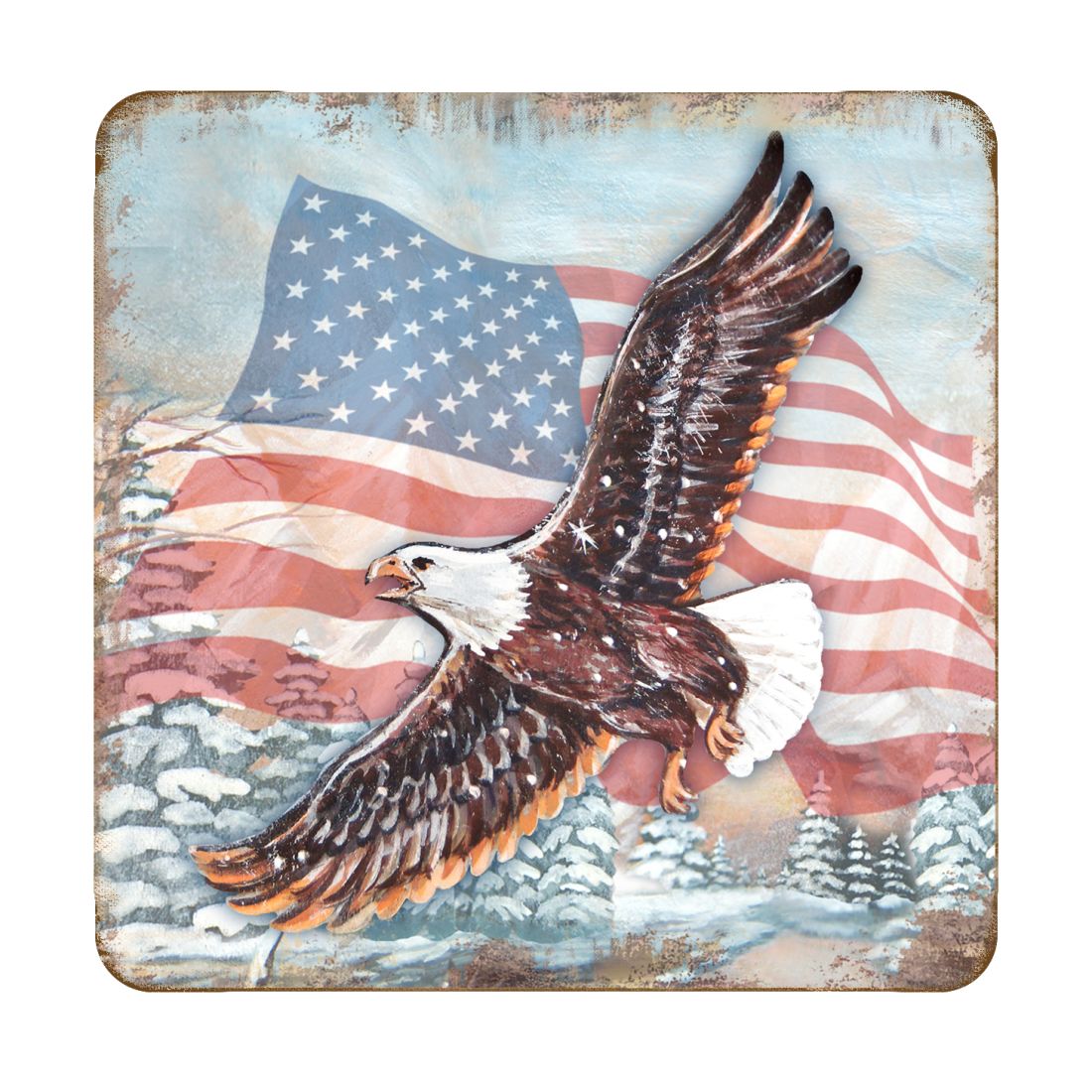 American Eagle Wooden Cork Coasters Gift Set of 4 by Nature Wonders - American Patriotic Decor - 95221C-S4