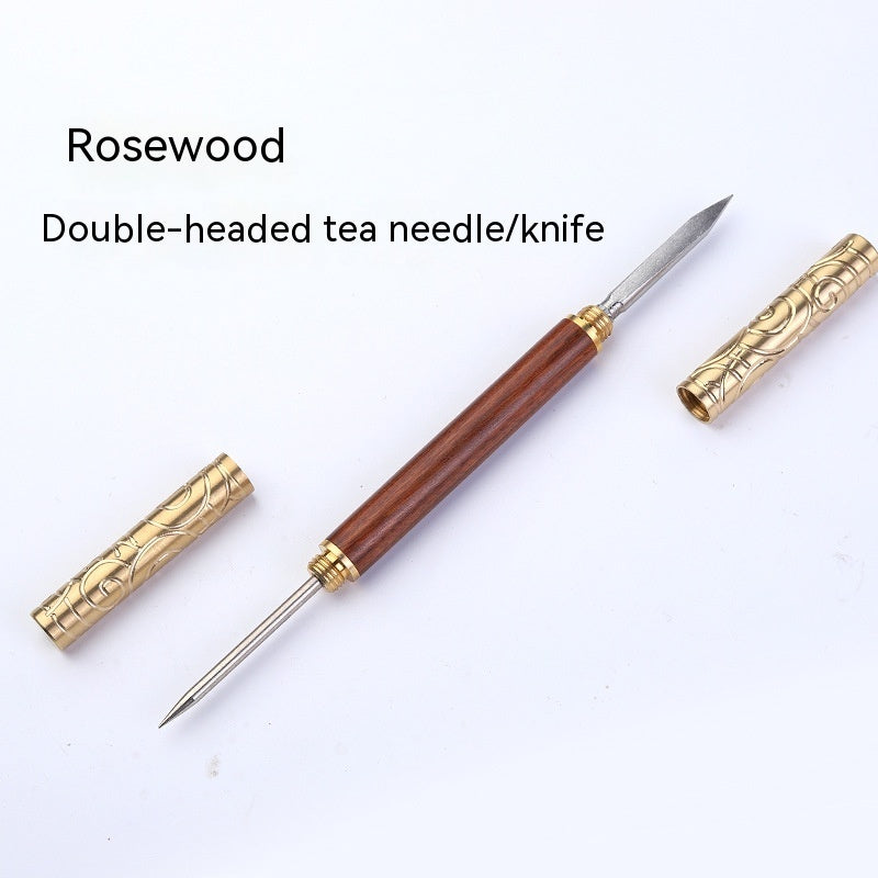 Double-headed Ruyi Golden Hoop Rod Tea Knife to Pry Copper Ebony Tea Needle