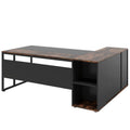 L-Shaped Executive Desk With Storage Cabinet & Shelves, Home Office Workstation With Cpu Stand And Printer Station - Brown / Black