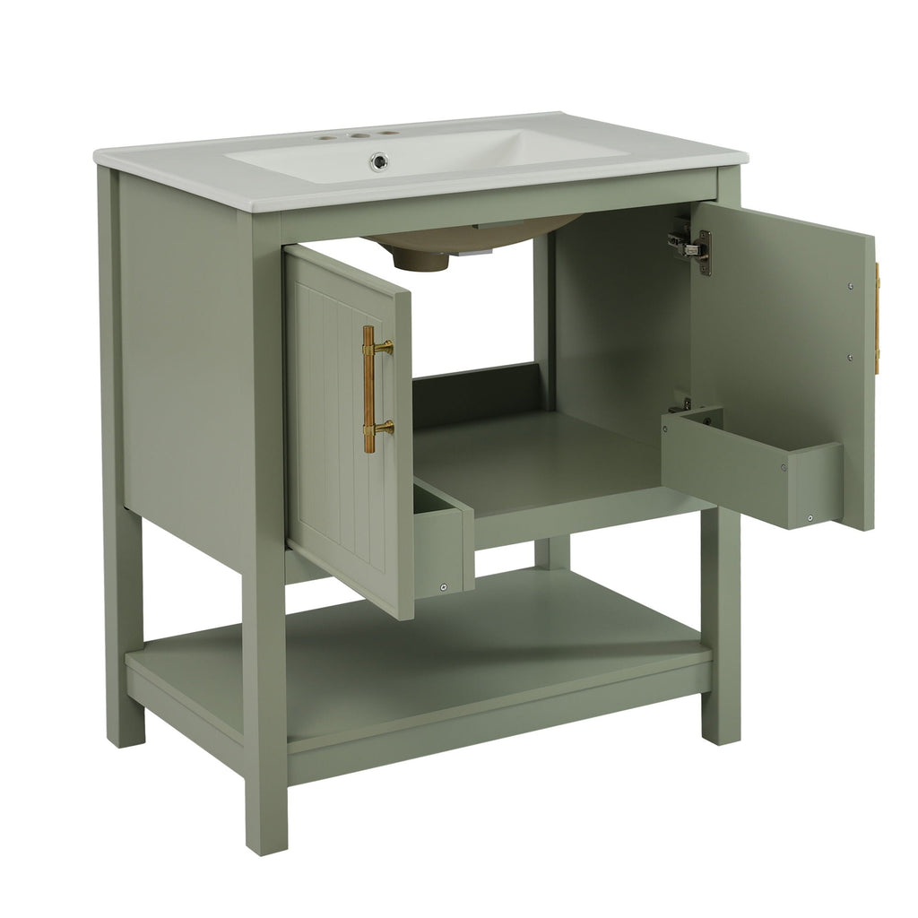 Elegant Bathroom Vanity With Ceramic Sink And Versatile Storage