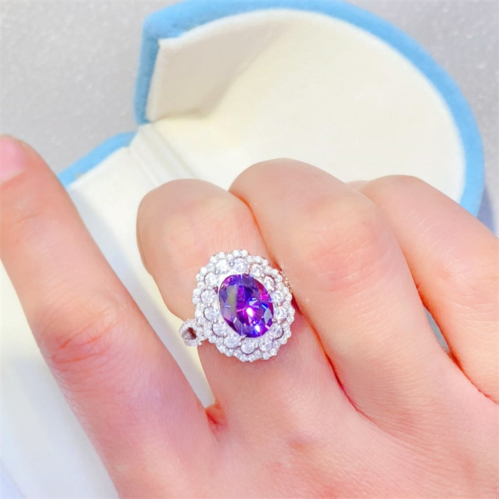 2 Carat Purple Oval-Cut Sparkala™ Pure Sterling Silver Ring
