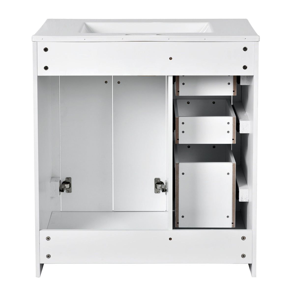 Ceramic Sink Combo, Freestanding Vanity Set With 3 Drawers & Soft Closing Doors