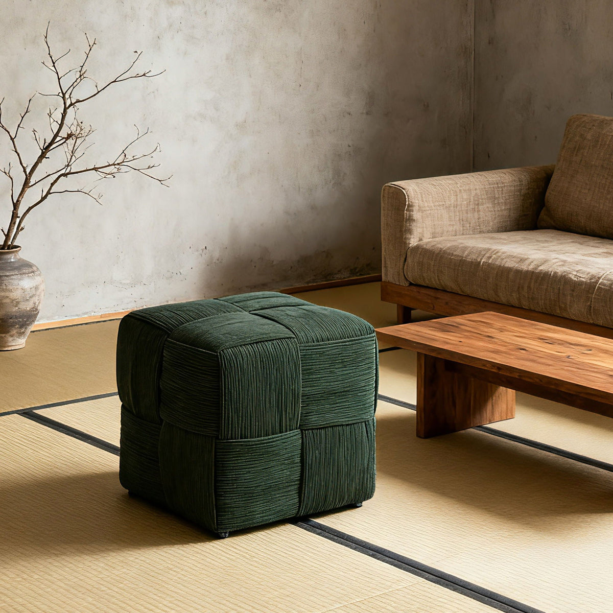 Modern Ottoman Foot Rest With Woven Design