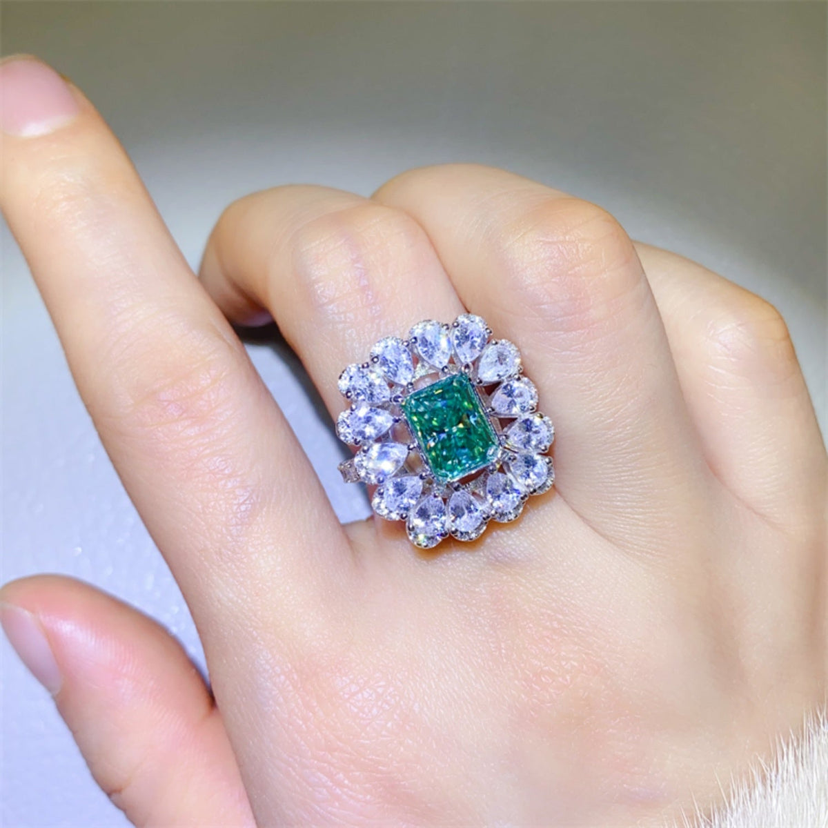 3 Carat Green Emerald-Cut Sparkala™ Pure Sterling Silver Ring
