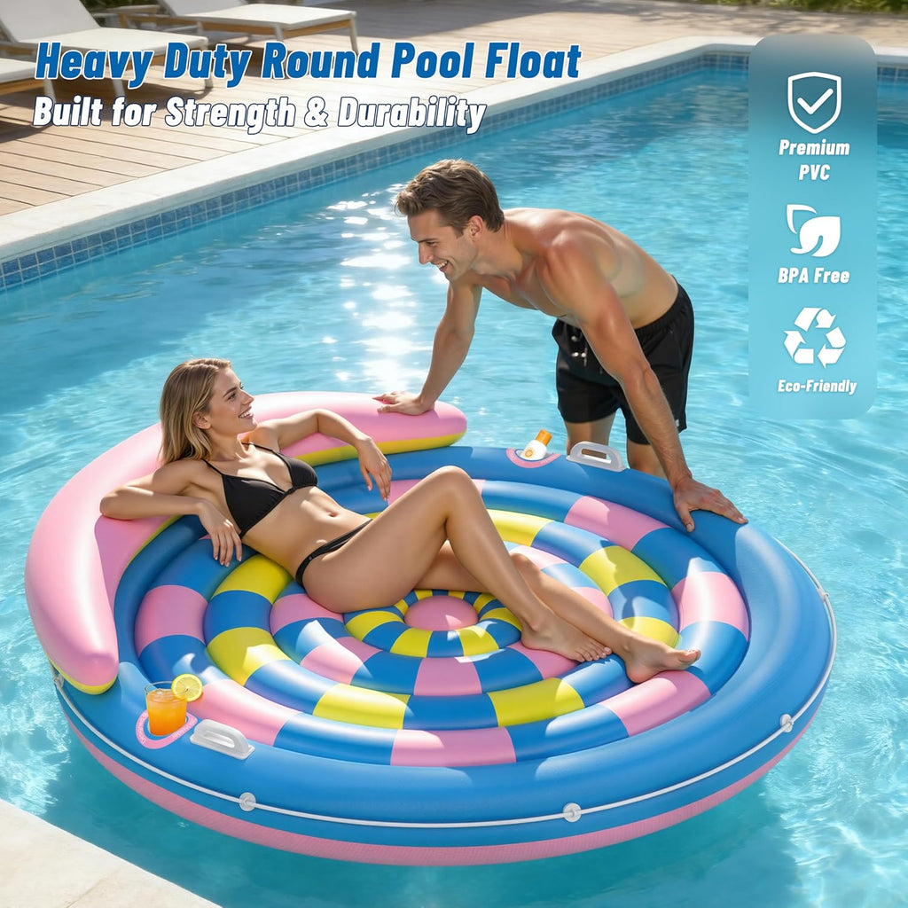 Pool Floats Adult, Inflatable Tanning Pool - Extra Large Pool Floats for Adults Heavy Duty, round Pool Rafts, River Lake Floaties Water Floats with Cup Holders