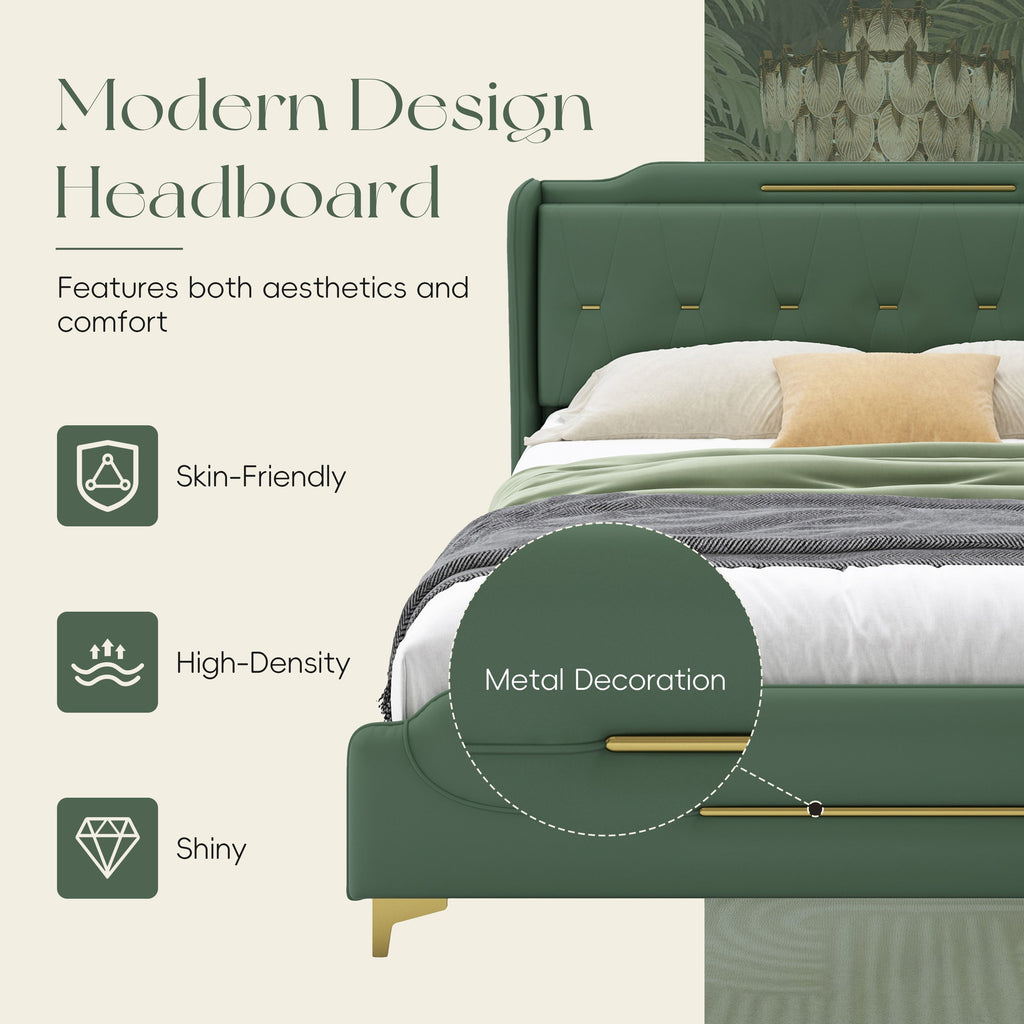 Queen Size Leather Bed Frame with Wingback Headboard & Footboard
