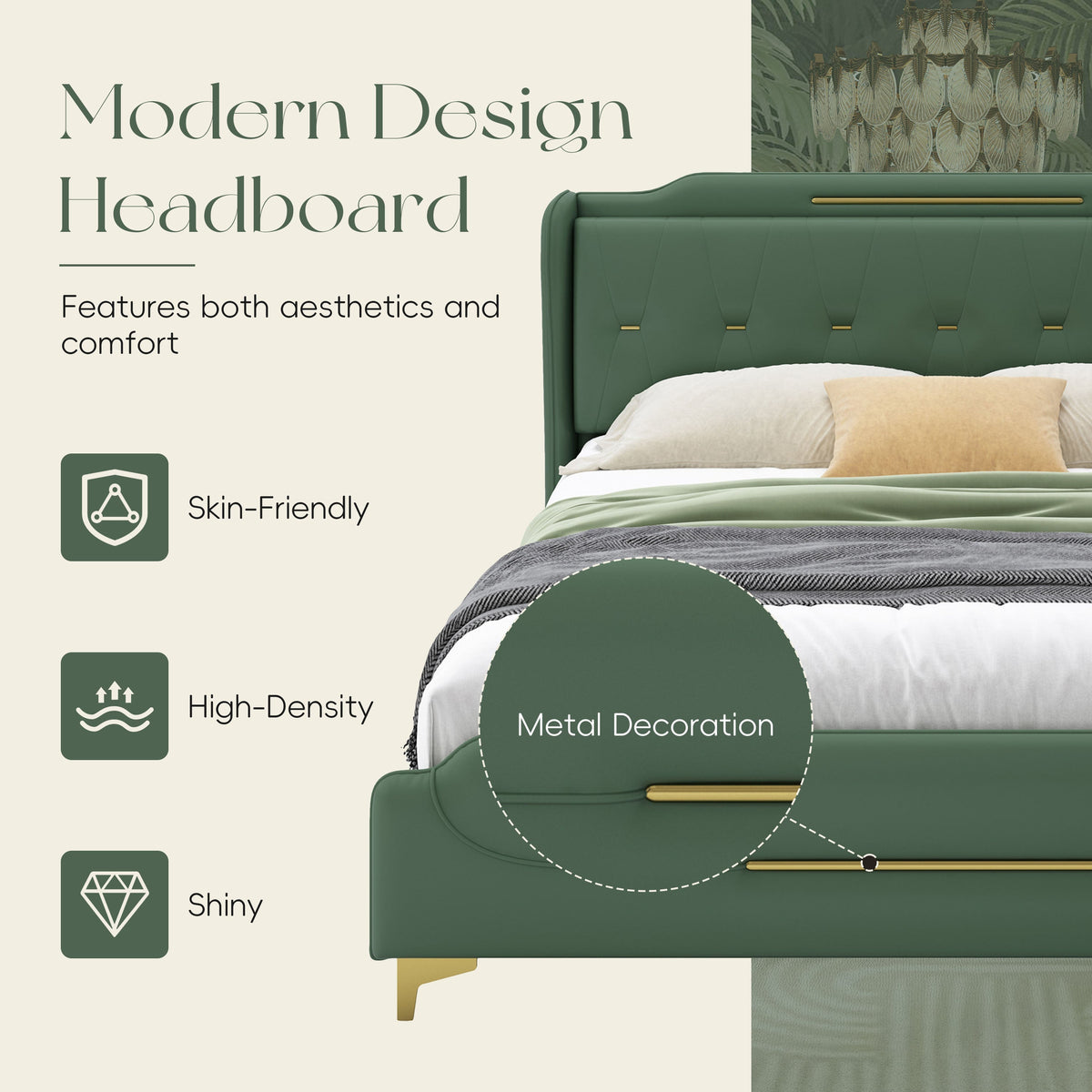 Queen Size Leather Bed Frame with Wingback Headboard & Footboard