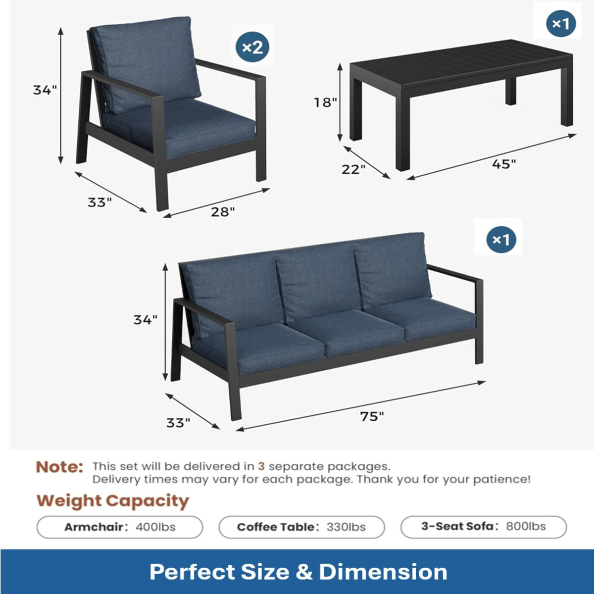 Modern 5 Seat Outdoor Patio Furniture Set With Coffee Table