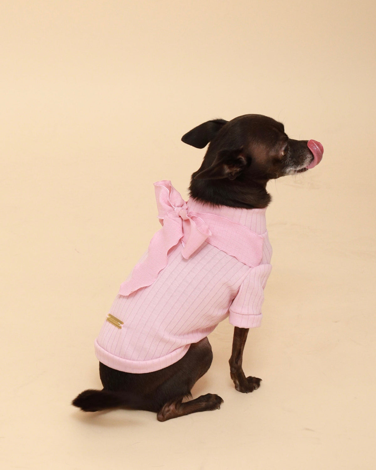 Pink Bow Cotton Turtleneck