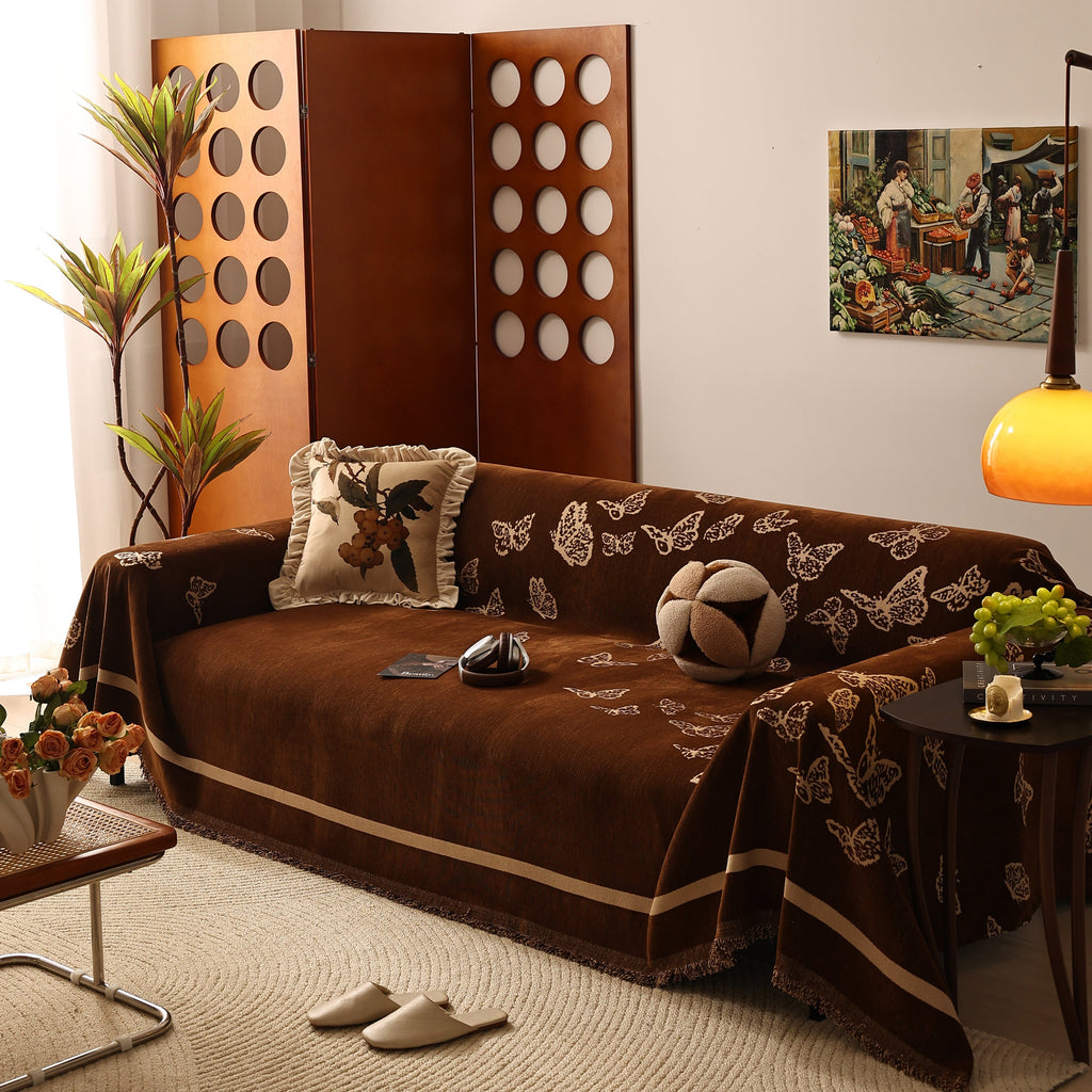 Butterfly Jacquard Soft Couch Blankets Cover for Couch Reversible Modern Sofa Slipcover Throw Covers