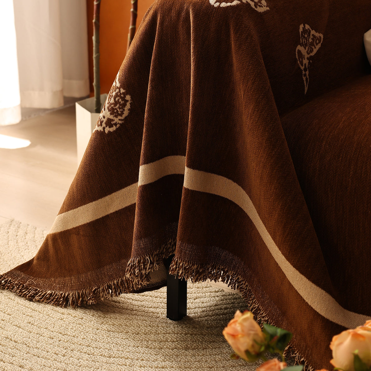 Butterfly Jacquard Soft Couch Blankets Cover for Couch Reversible Modern Sofa Slipcover Throw Covers
