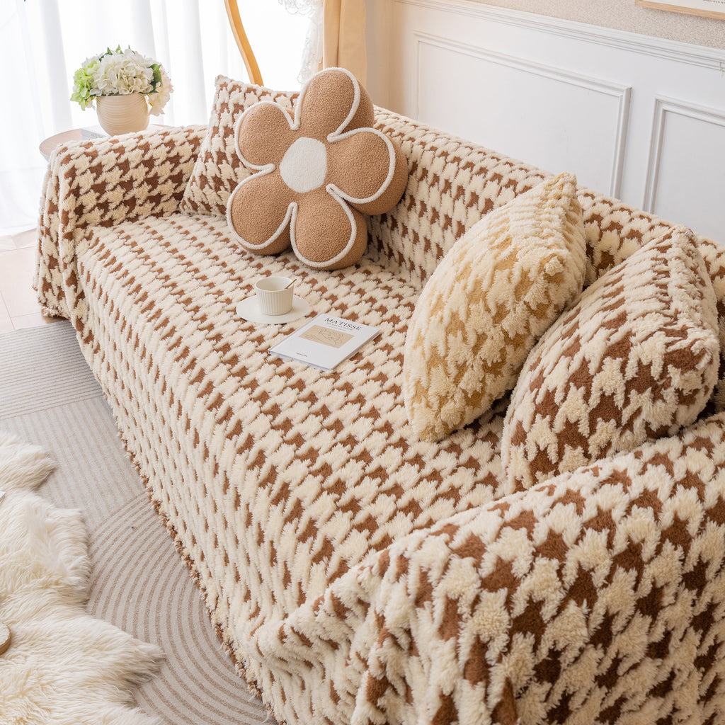 Luxury Plush Universal Couch Cover Blanket, Washable Couch Protector Houndstooth Sofa Covers