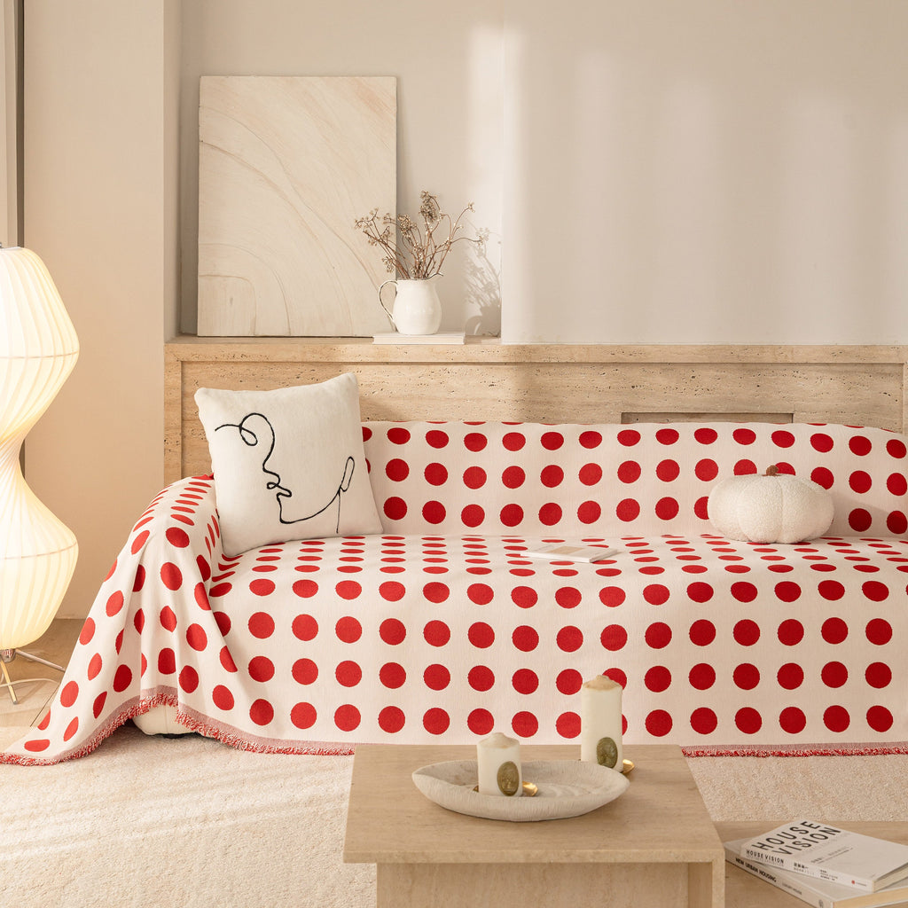 Chenille Polka Dot Sofa Cover Throw, Soft Thick Couch Cover Blanket Furniture Covers