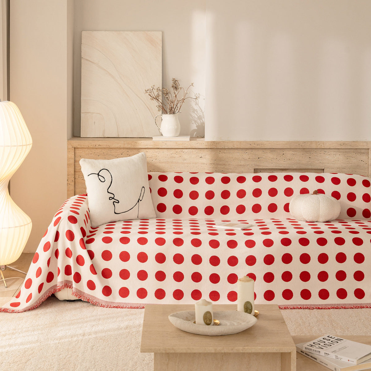 Chenille Polka Dot Sofa Cover Throw, Soft Thick Couch Cover Blanket Furniture Covers