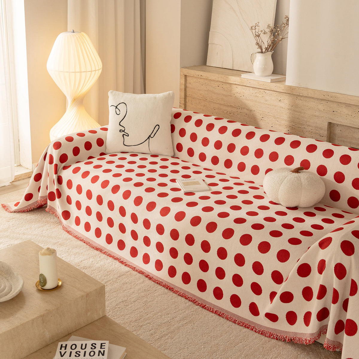 Chenille Polka Dot Sofa Cover Throw, Soft Thick Couch Cover Blanket Furniture Covers