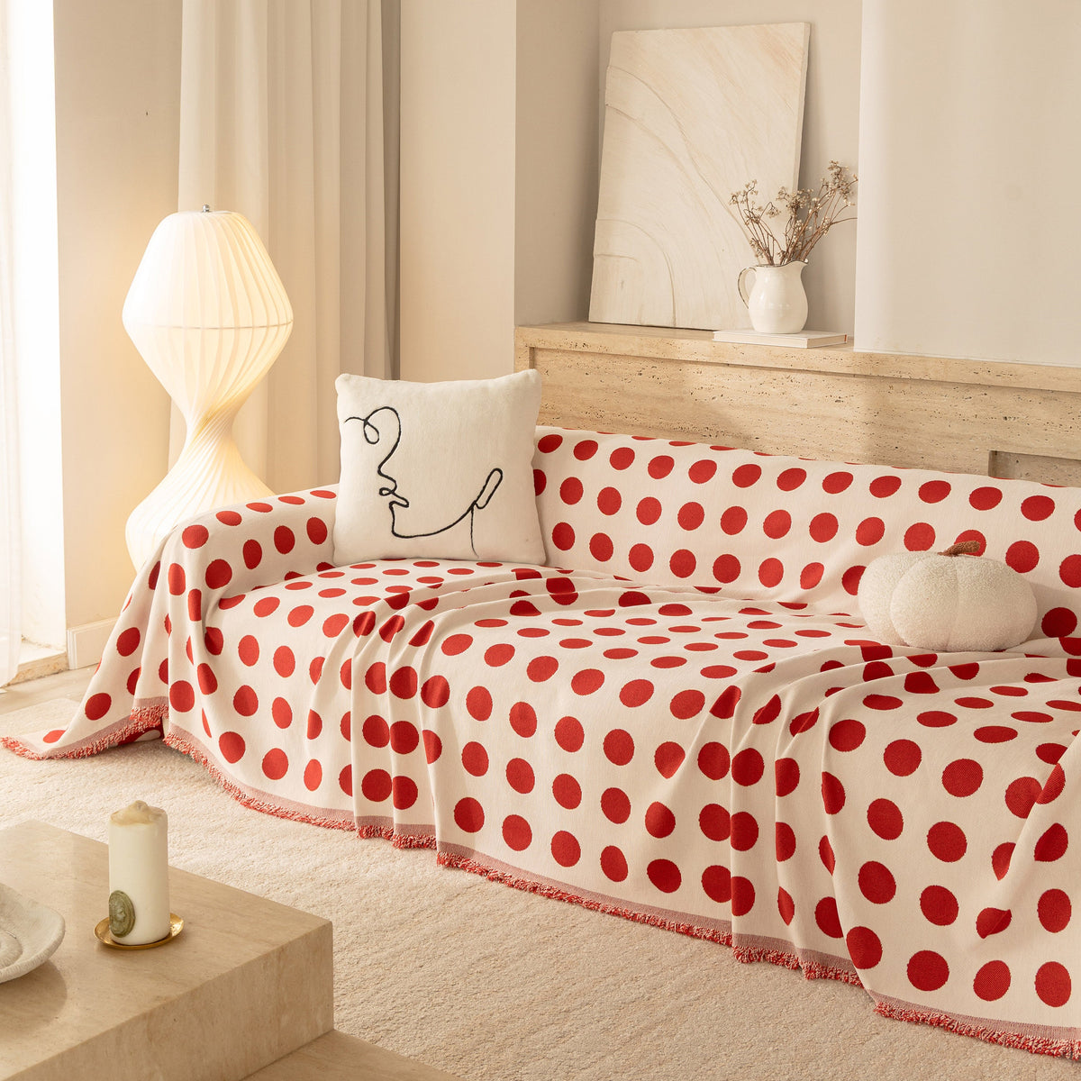Chenille Polka Dot Sofa Cover Throw, Soft Thick Couch Cover Blanket Furniture Covers