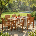 7 Pieces Acacia Wood Outdoor Dining Set – Modern Style
