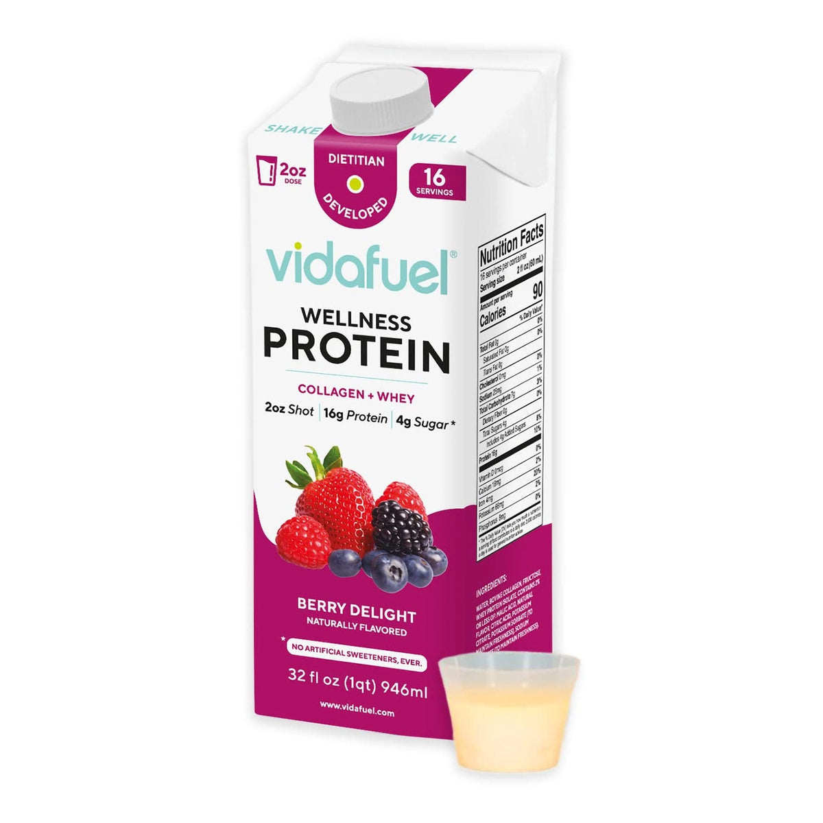 Vidafuel Wellness Protein Drink with Collagen and Whey, Berry Delight Flavor 02-222A