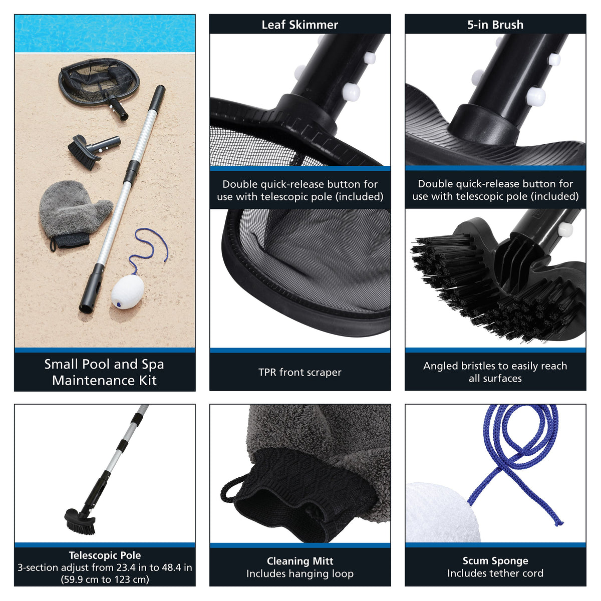 Maintenance Kit for Spas - 5 Piece - Black & Grey - 22 in X 3.5 in X 13.5 in - Alu & PP