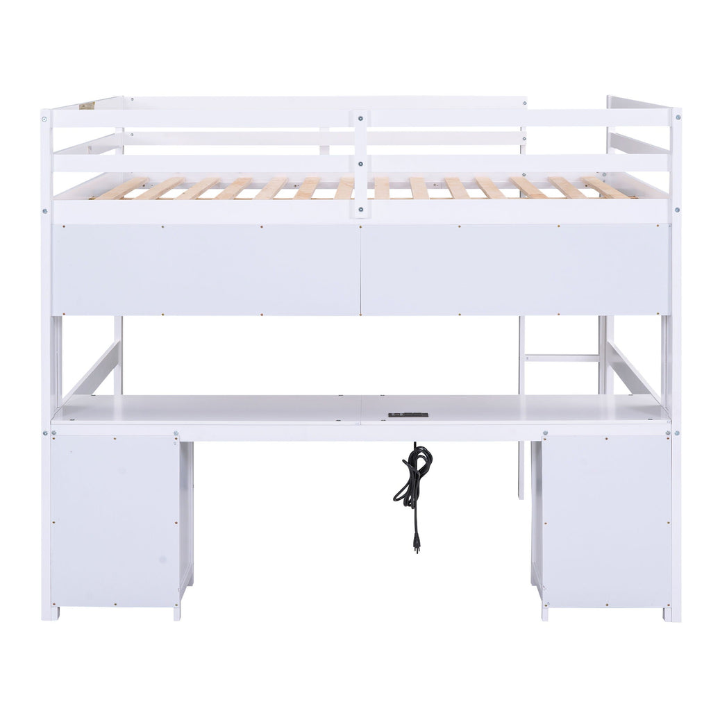 Loft Bed With Desk, Cabinets, Drawers, Charging Station And Bedside Tray