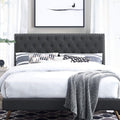 Helena Tufted Button Fabric Upholstered Full/Queen Headboard with Nailhead Trim in Gray