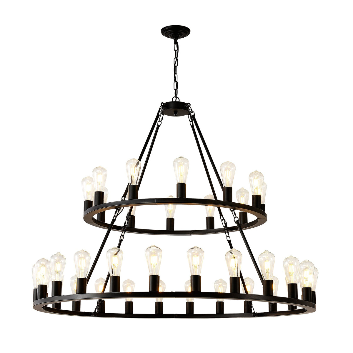 52 Inch Black Wagon Wheel Chandelier, 36-Lights
