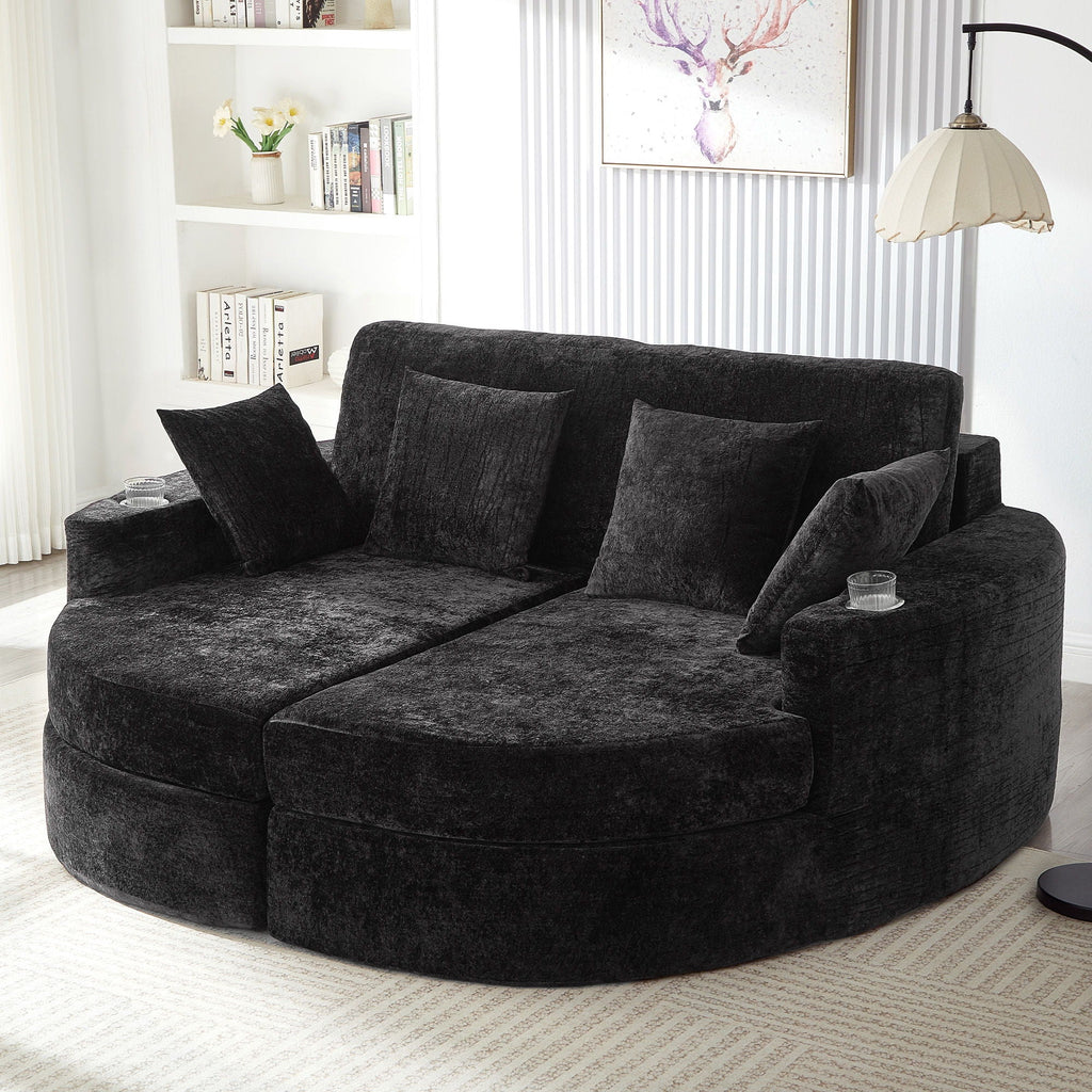 Boneless Design Upholstered Sofa Bed With Cup Holders