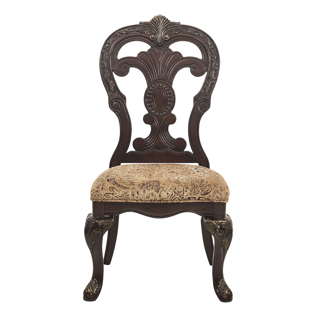 Elegant Style Beautiful Side Chairs 2 Piece Set Cherry With Tipping Fabric Upholstered Traditional Dining Furniture - Cherry