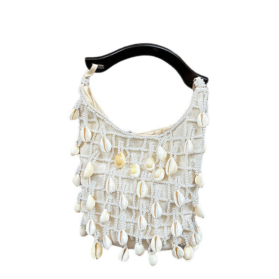French Chictastic Cloud Shell Beaded Cream Handbag