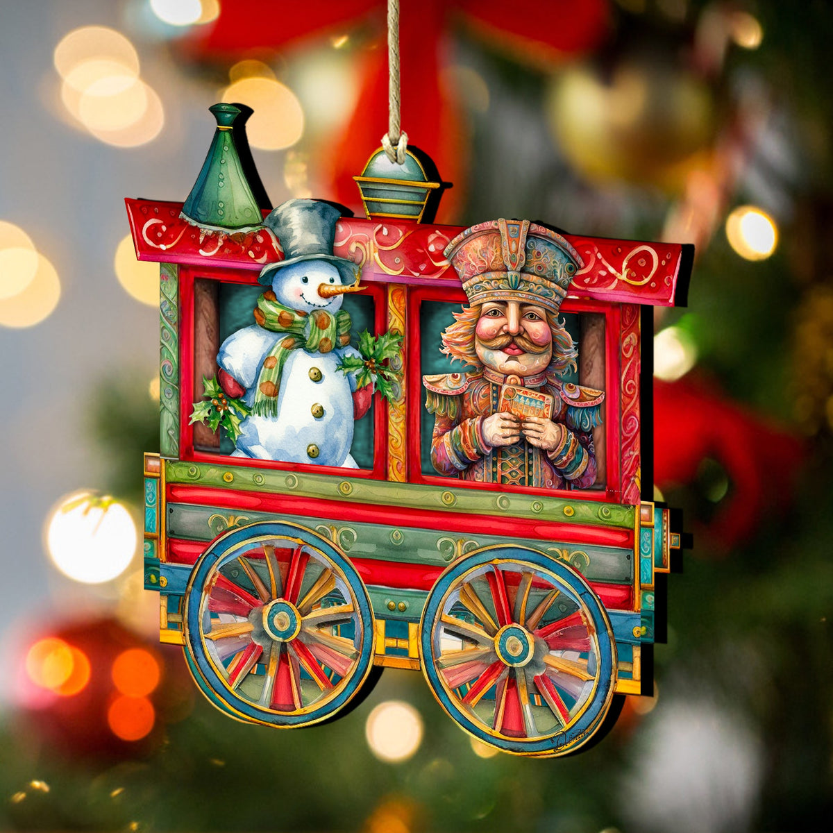 Santa's Train Wooden Ornaments Set of 3 by G. Debrekht - Christmas Décor - 8100202S3