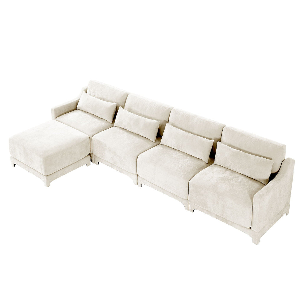 Stylish Sofa With Ottoman And Lumbar Pillows, Ergonomic Design