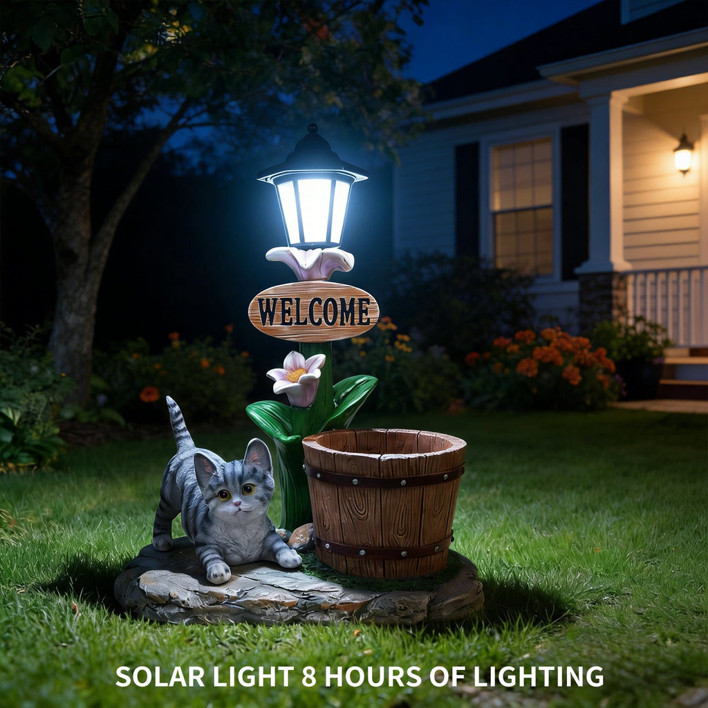 Lying Cat Solar Planter Garden Decor