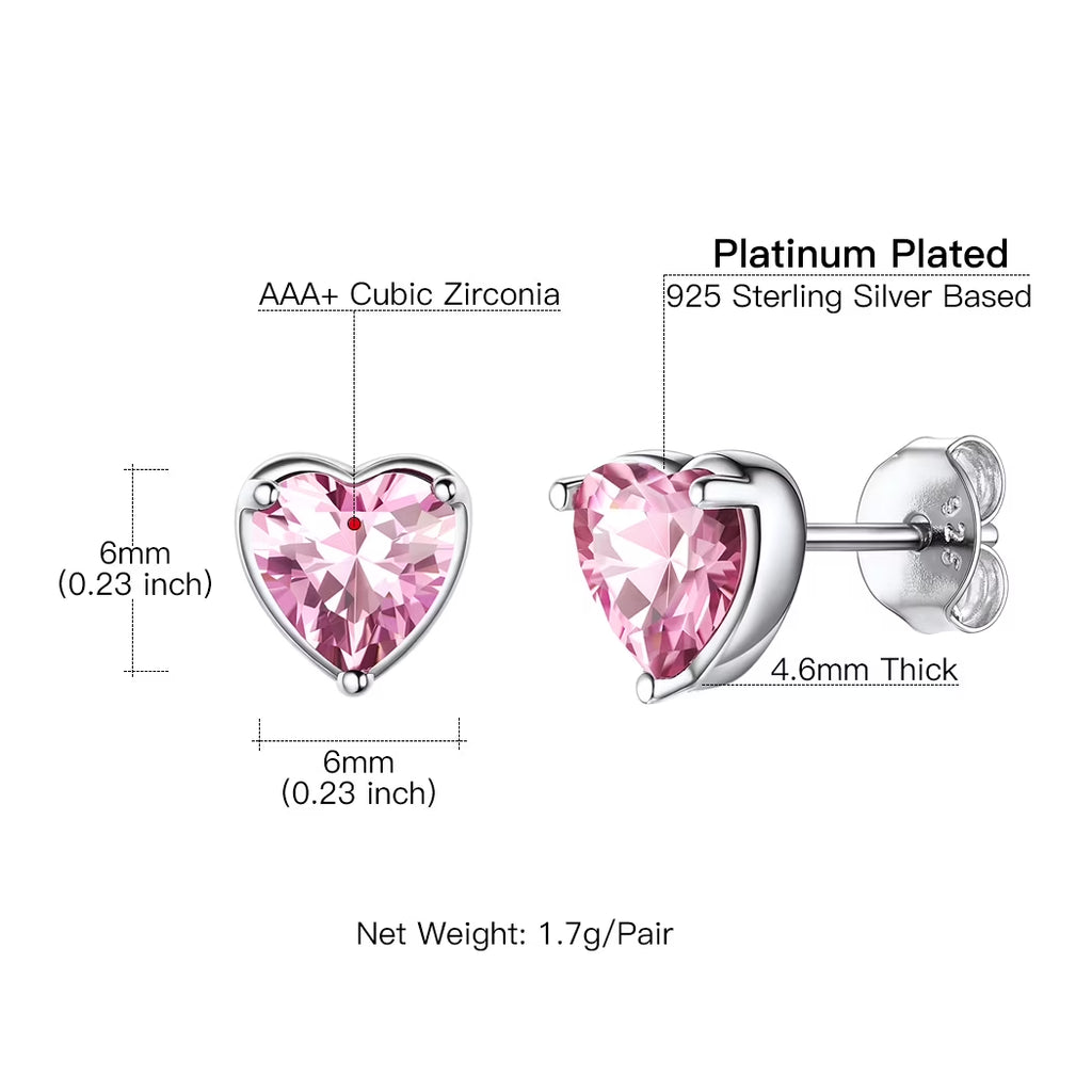 Silver Earrings for Women 925 Sterling Silver Heart Birthstone Stud Earrings Birthday Jewelry Gift