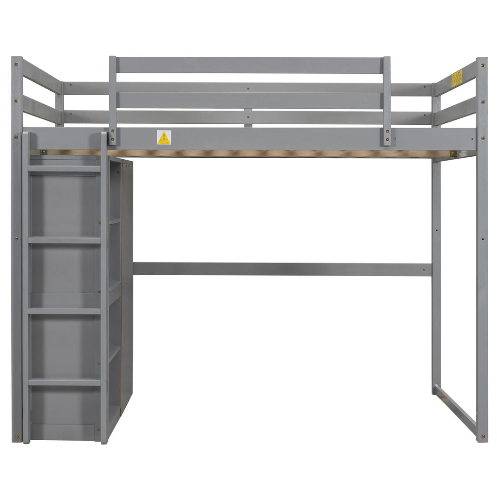 Loft Bed With Built In Wardrobe, Storage Shelves, And LED Light