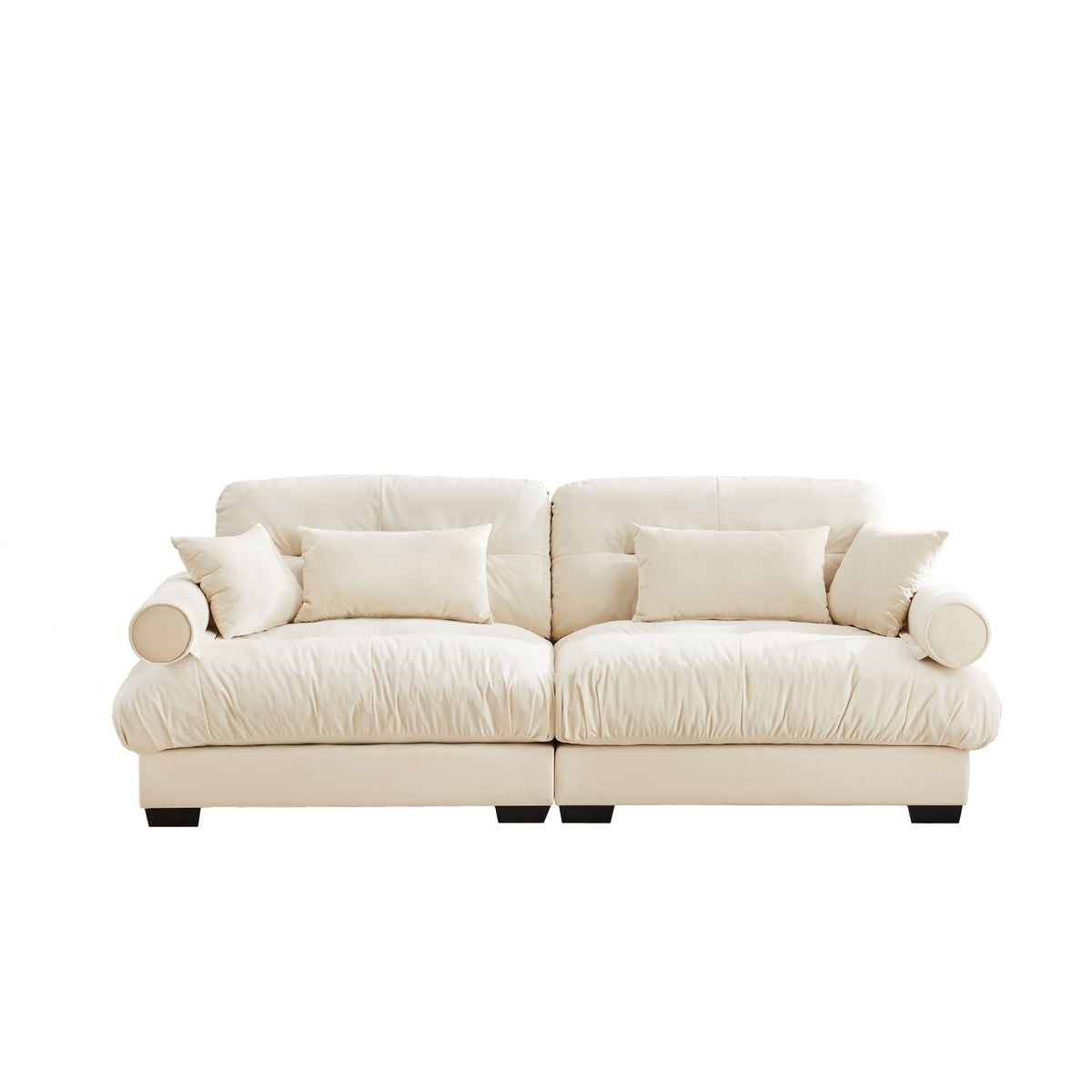 Modern Sofa With Bolstered Armrests And Pillows