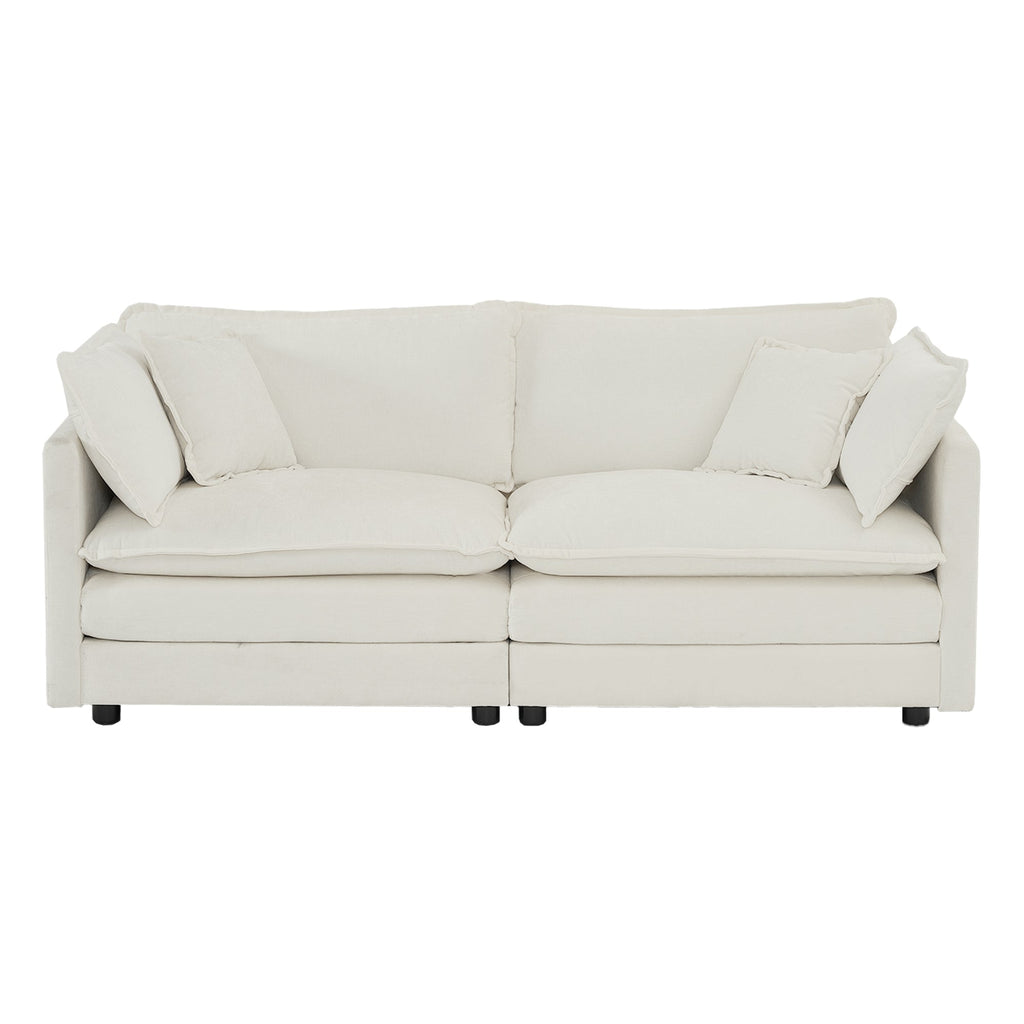 2-Piece White Chenille Sofa Set for Living Room