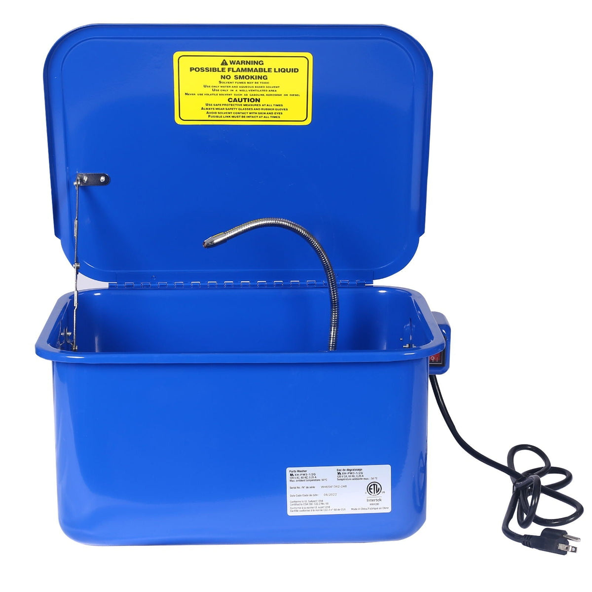 Benchtop Parts Washer With 110V Pump, 3.5 Gallon Capacity - Blue