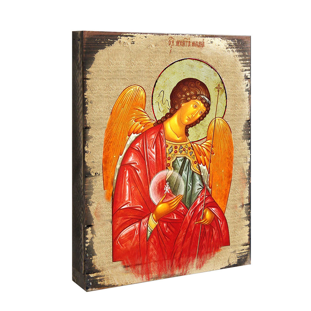 Archangel Michael Wooden Gold Plated Religious Orthodox Sacred Icon - Inspirational Icon Decor - 85027